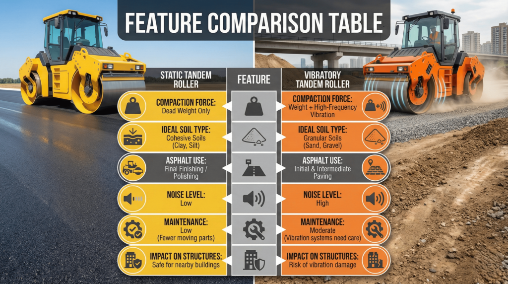 Static Tandem Roller vs Vibratory Tandem Roller Comparison