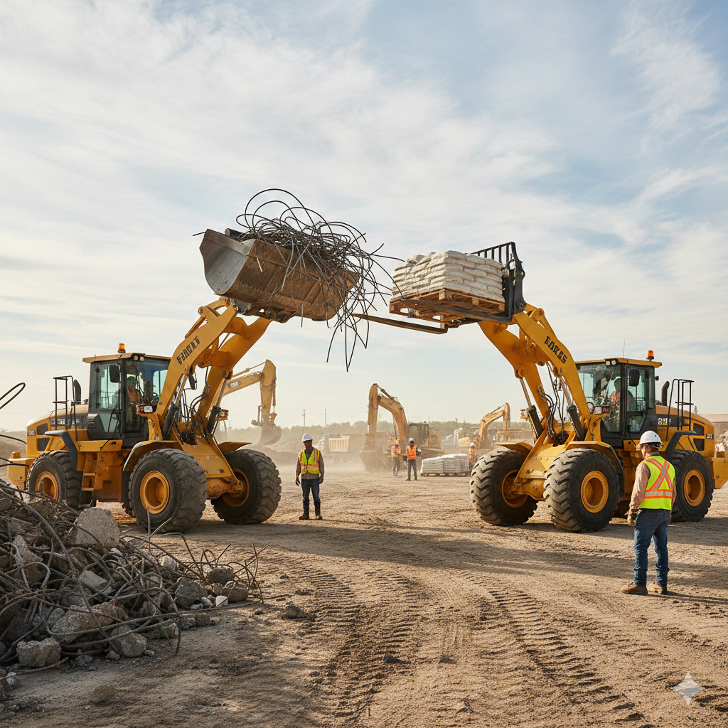 Grapple Buckets and wheel loader fork attachments
