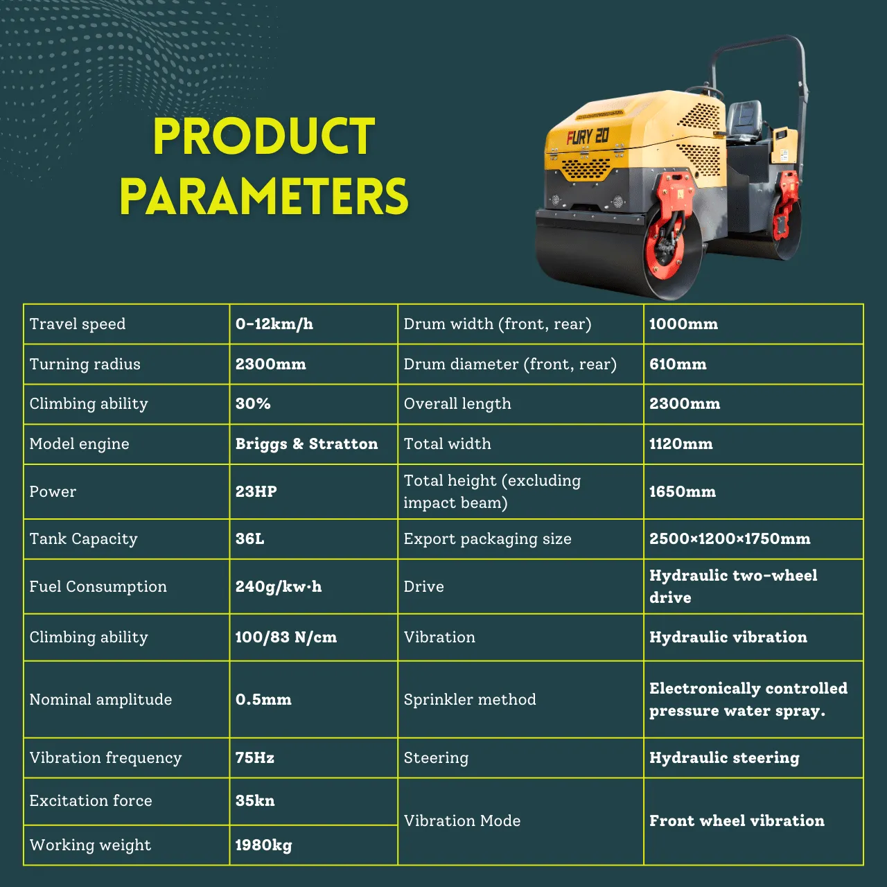 TYPHON FURY 20 Mini Road Roller 2Ton Hydraulic Oil Vibratory B&S 23hp USA engine - Image 2