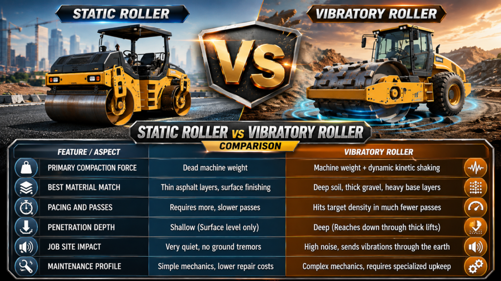 Static vs Vibratory Rollers Table